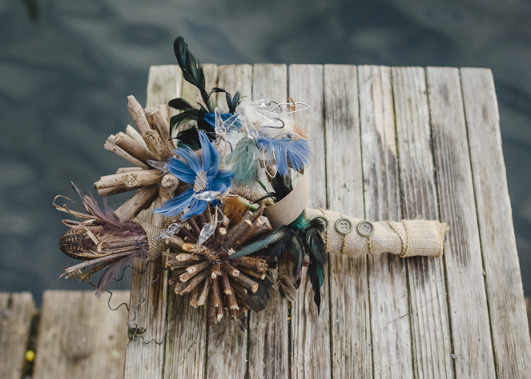 silk flower bouquet, burlap bouquet, woody bouquet